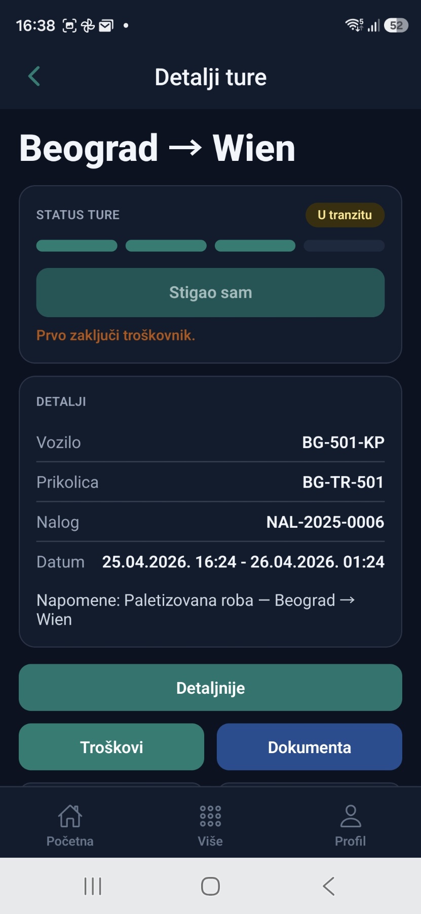 Status ture i navigacija
